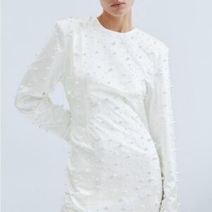 H&M Elegant White Pearl-Embellished Dress